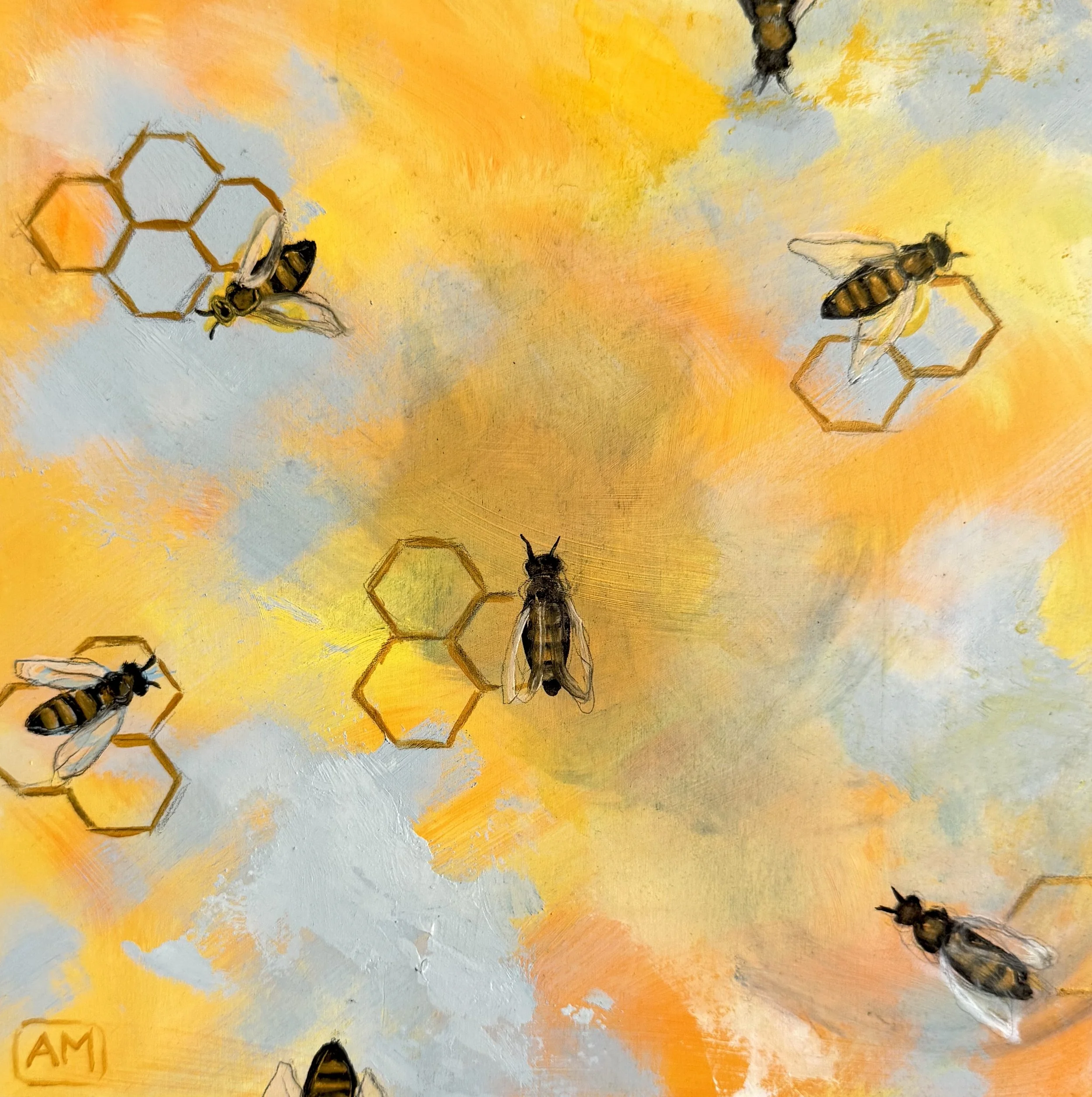 絵画 BE KIND Be Kind honeybees oil and cold wax painting — Andrea Merican Art
